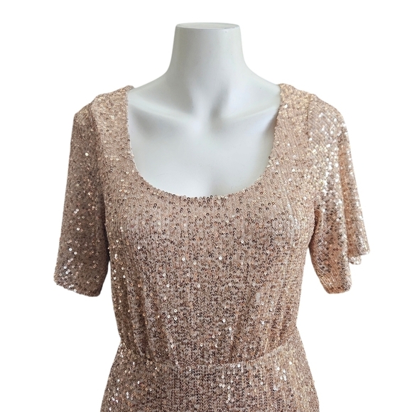 Baltic Born Bridesmaid Sequined Rose Gold Side Slit Maxi Dress Sz Small Coquette - Picture 4 of 11
